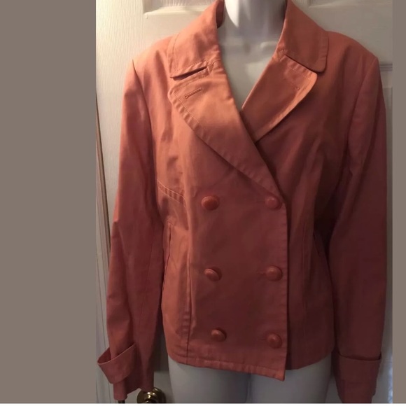 New TALBOTS Jackie Fit Jacket Coat Pink Blush Double Breasted Pockets Lined Knit - Picture 2 of 8